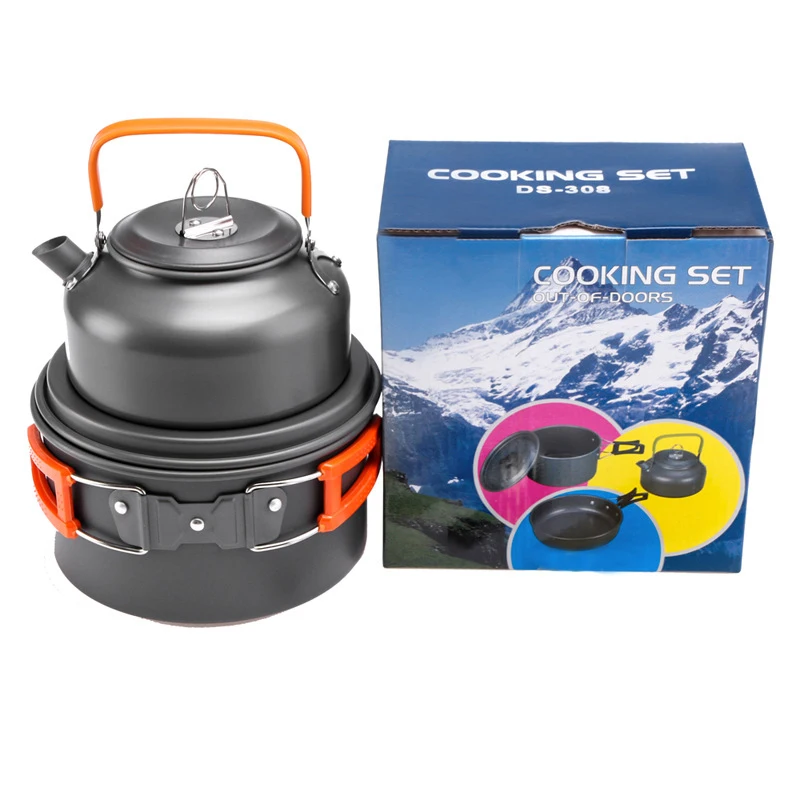 Portable aluminum cookware, camping kettle, outdoor pot, teapot set, multifunctional outdoor tableware