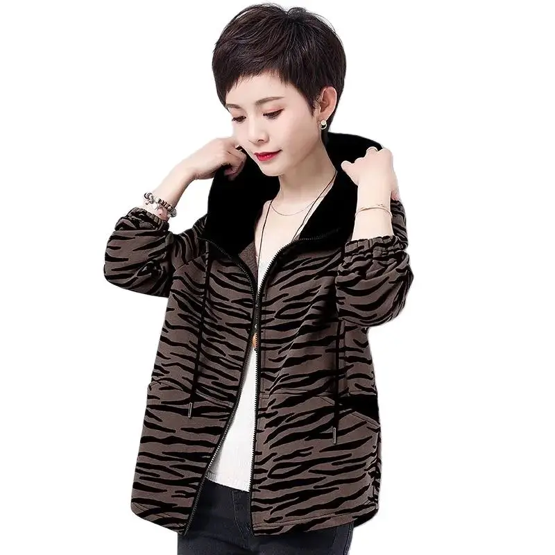 Hooded Hoodie Women's Coat Spring Autumn 2022 New  Middle-Aged Cardigan Mother Loose Splicing Hoode Leopard Ms Fashion Jacket