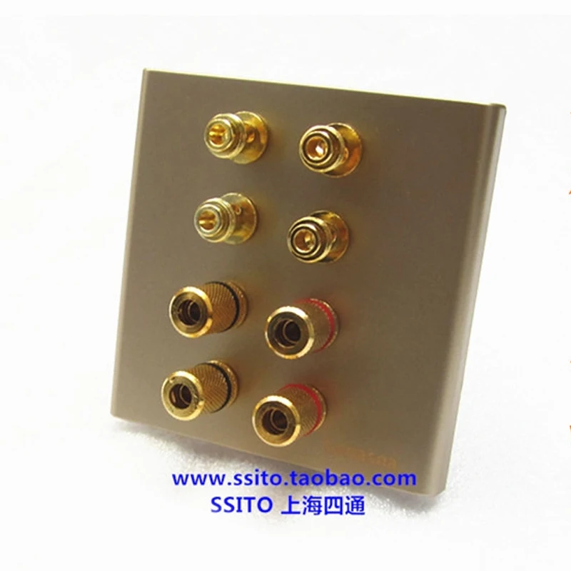 KYYSLB Champagne Gold Speaker Interface Banana Jack Socket Panel Surround Sound Amplifier Terminal 4-head Audio Socket Panel