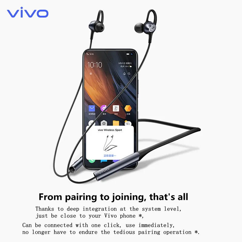 Vivo ชุดหูฟังไร้สายบลูทูธวิ่งกีฬาคอแขวนหูฟังพร้อมไมโครโฟนกันฝุ่นและกันน้ำ