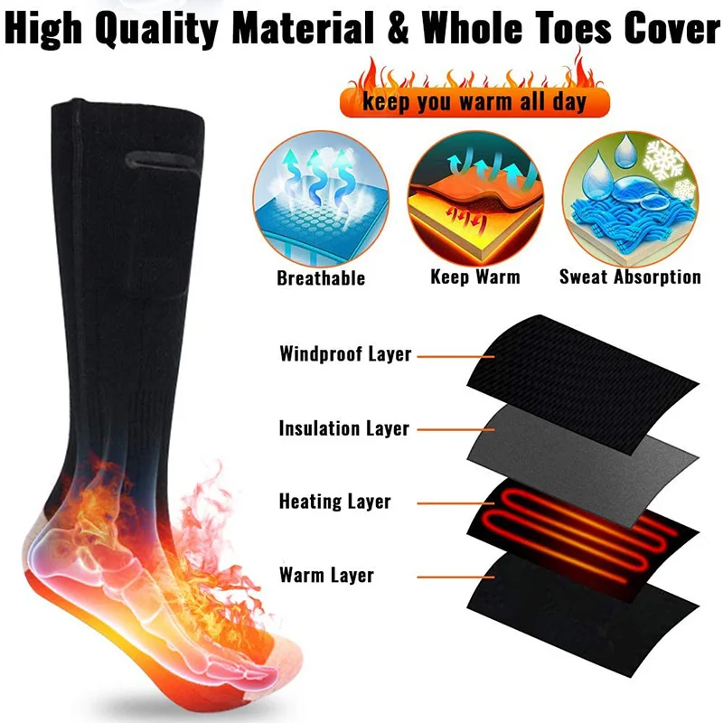 ความร้อนอุ่นถุงเท้าเต็มรูปแบบความร้อนกีฬาถุงเท้าอุ่นสำหรับผู้ชายผู้หญิงเครื่องล้างทำความสะอาดได้