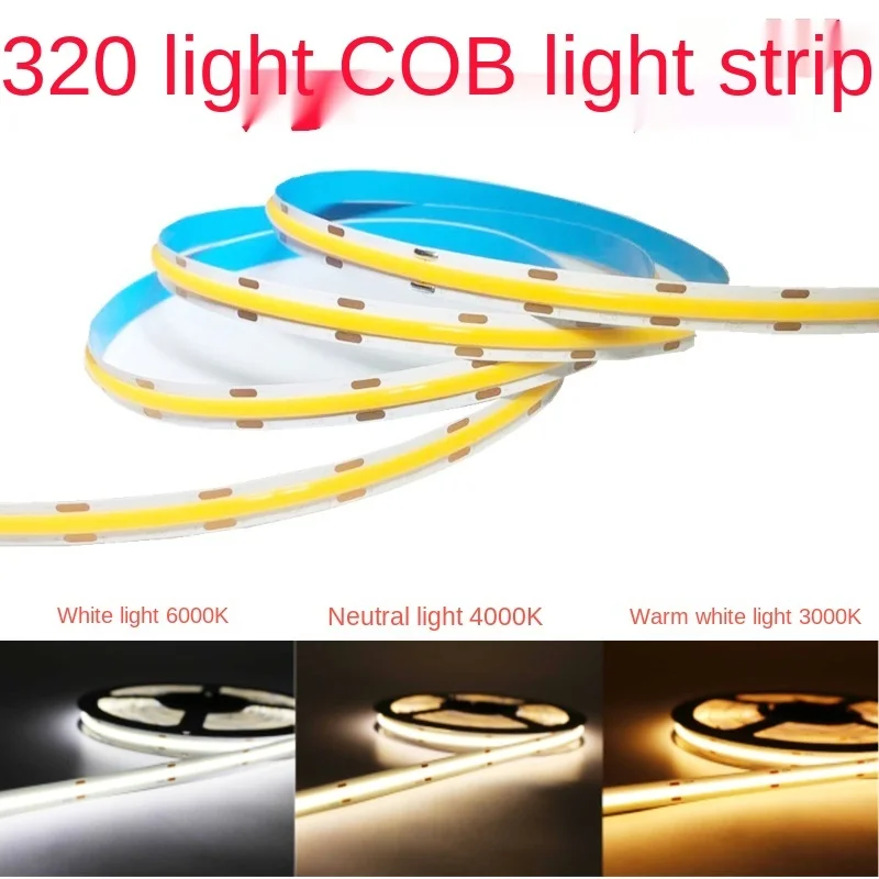 

COB LED Strip Light 320 LEDs High Density Flexible FOB COB Led Lights RA90 Warm Nature Cool White Linear Dimmable DC12V 24V