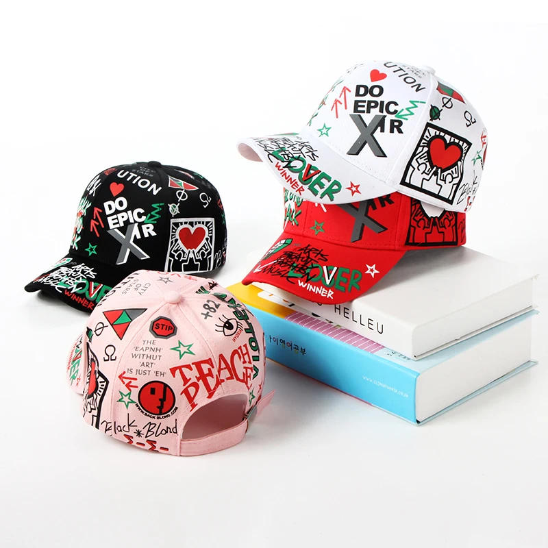 Fashion cotton Graffiti boy girl Baseball caps Children Printed snapback hat Kids Popular hip hop hat Cap hot sell