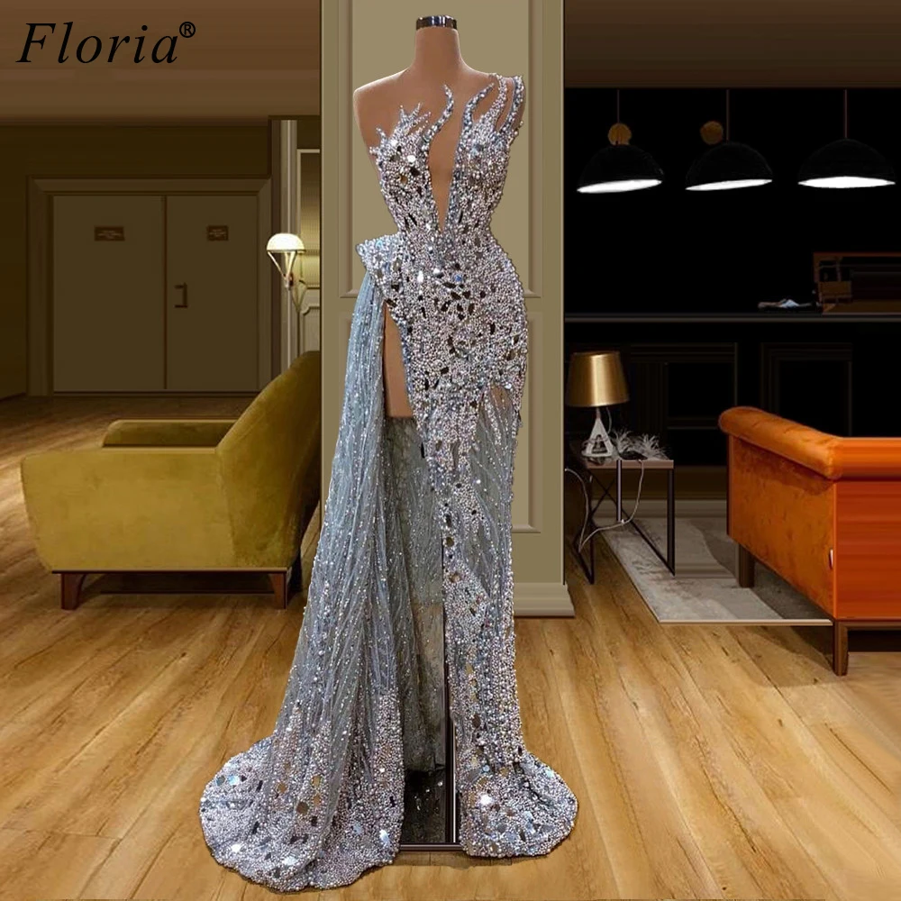 Heavy Handmade Evening Dresses Long Shiny Crystals Pearls Evening Gowns Luxury Dresses Woman Party Night Couture Fashion Vestido