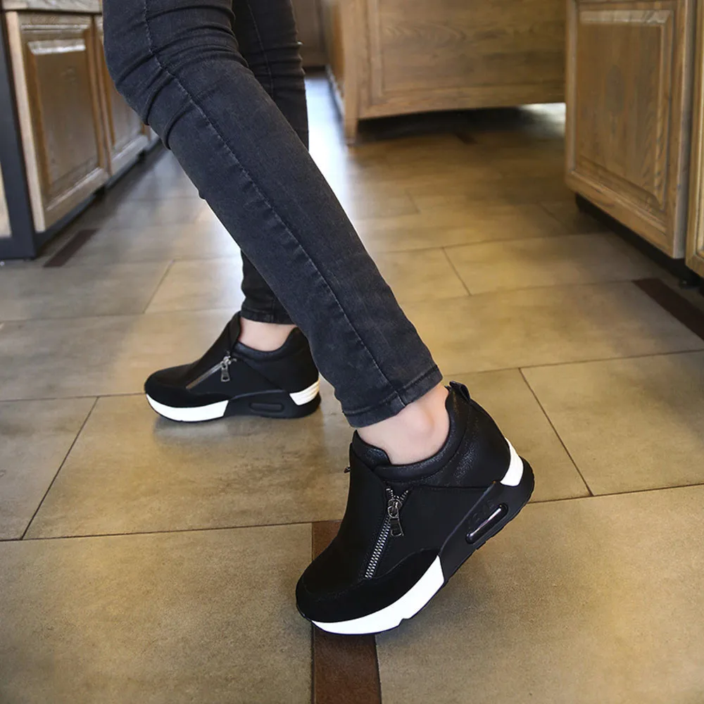 Women's Sports Shoes 2021 Running and Hiking Platform Wedge Shoes Women's Sports Shoes Spring and Autumn Fashion Black Shoes