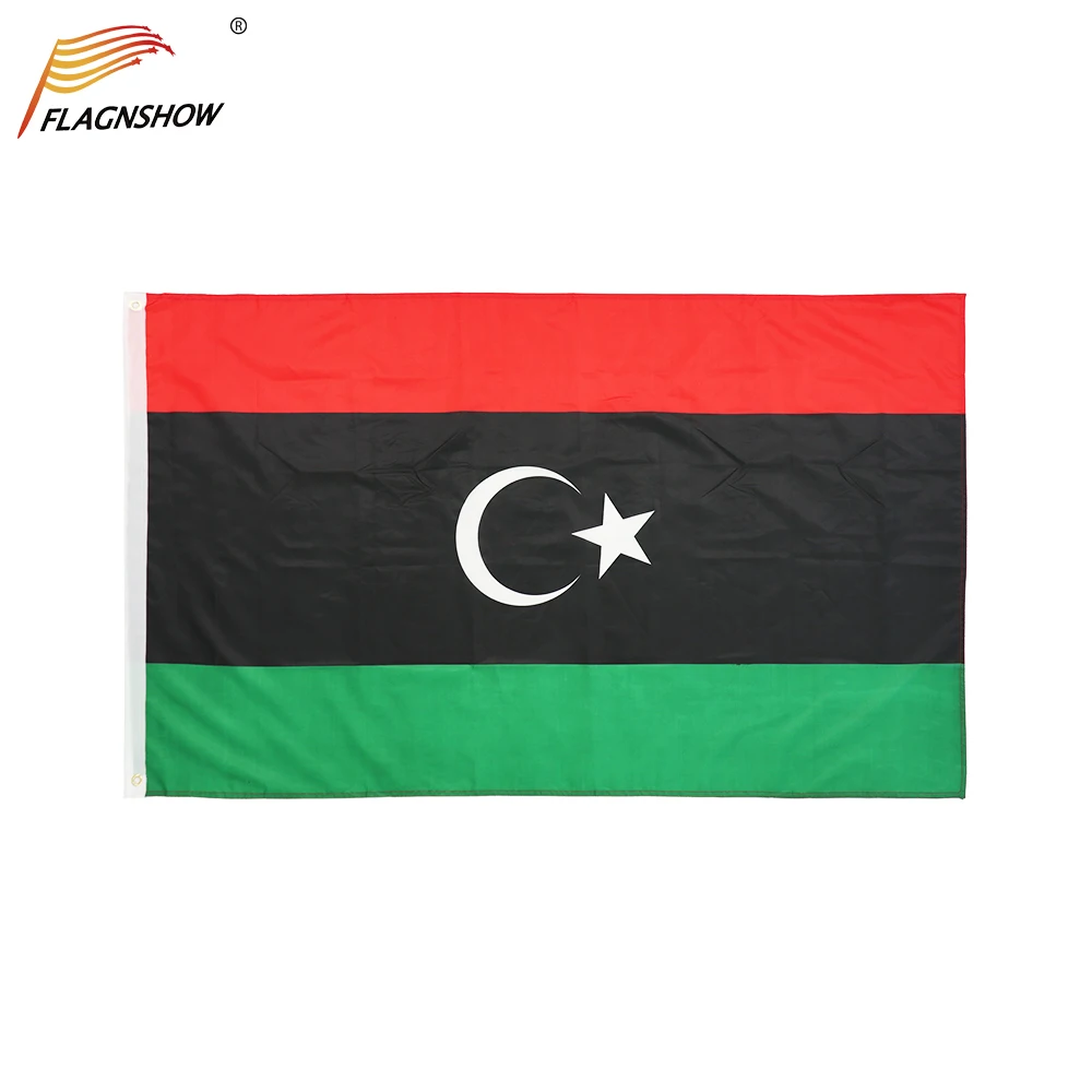 Flagnshow Libya Flag 3X5 FT Hanging Libyan National Flags Polyester with Brass Grommets for Decoration