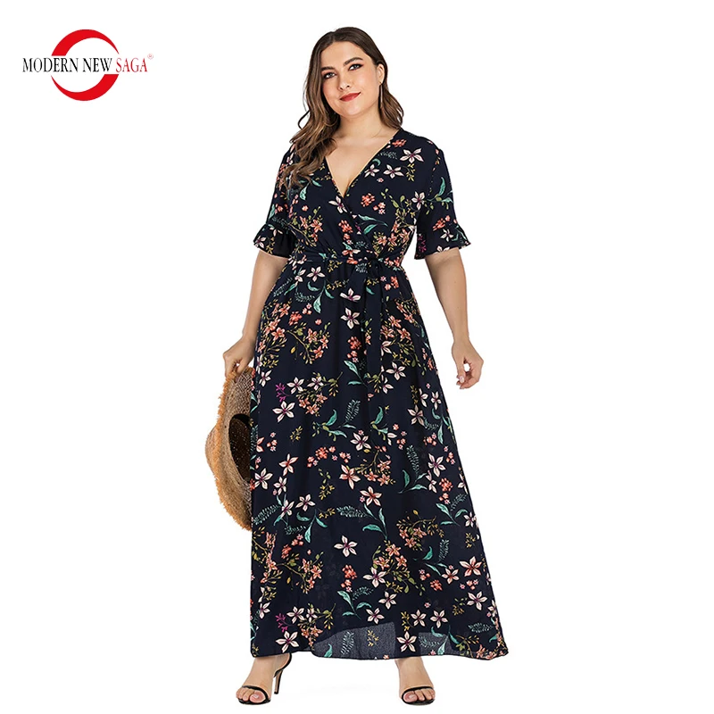 2023 verão vestido feminino de manga curta floral vestido longo vestido de mulher vestido maxi plus size vestido com decote em v casual feminino vestidos de praia