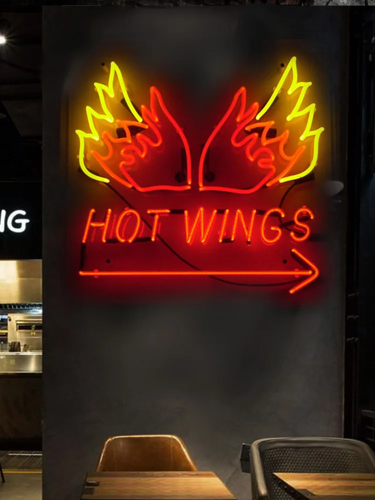 Neon Sign Hot Wing BBQ Neon LightS Beer Bar Room Display Wall Sign Window Advertise Lamp Decorate Home Handmade Real glass TUBE