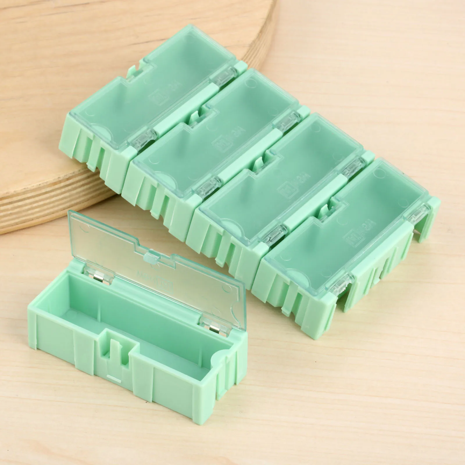 5Pcs Plastic Small Objects Electronic Component Parts Cases SMT/SMD Kit Storage Tool Box Organizer Dis/Assembly Green 75*32*21mm