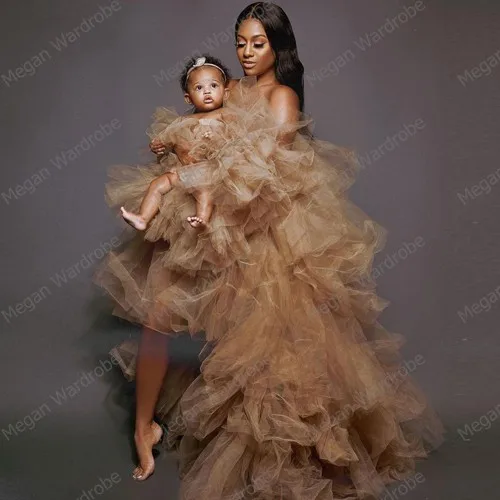 Extra Puffy Ruffles Tiered Tulle Robe Elastic Long Party Dress Mother & Kids Multi -Use Tutu Skirts Abendkleider Vestido