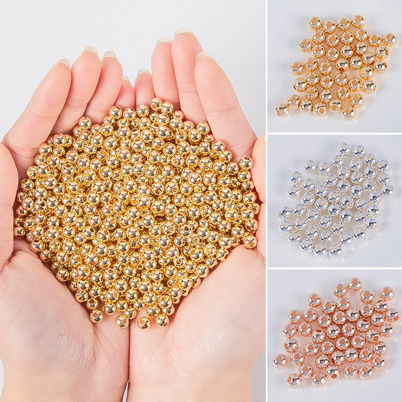 18K Real Gold Plating Round Copper Beads Metal Spacer Beads For Bracelets Necklace DIY Jewelry Components Making Accessories