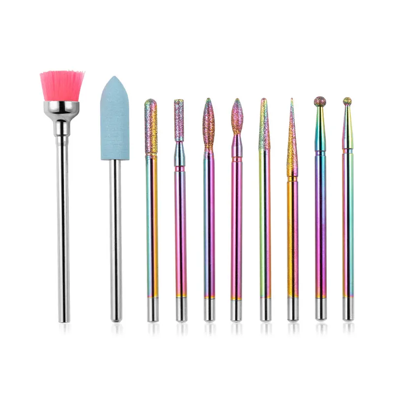 10Pcs/box Diamond Nail Drill Bit Rotate Milling Cutters Accessories Nail Files Manicure Pedicure Grinding Polishing Tool Set