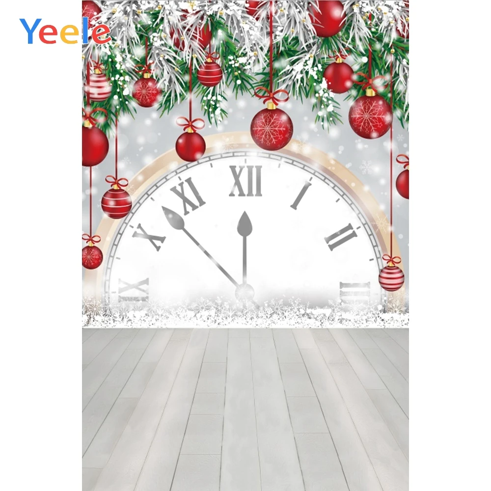 

Christmas Clock Snow Leaves Ball Wooden Floor Home Decor Backdrop Photography Custom Photographic Background For Photo Studio