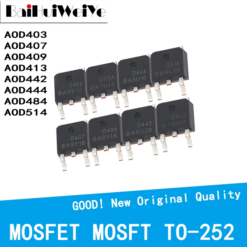 10 Stks/partij AOD403 AOD407 AOD409 AOD413 AOD442 AOD444 AOD484 AOD514 TO252 To-252 Mosfet Mosft