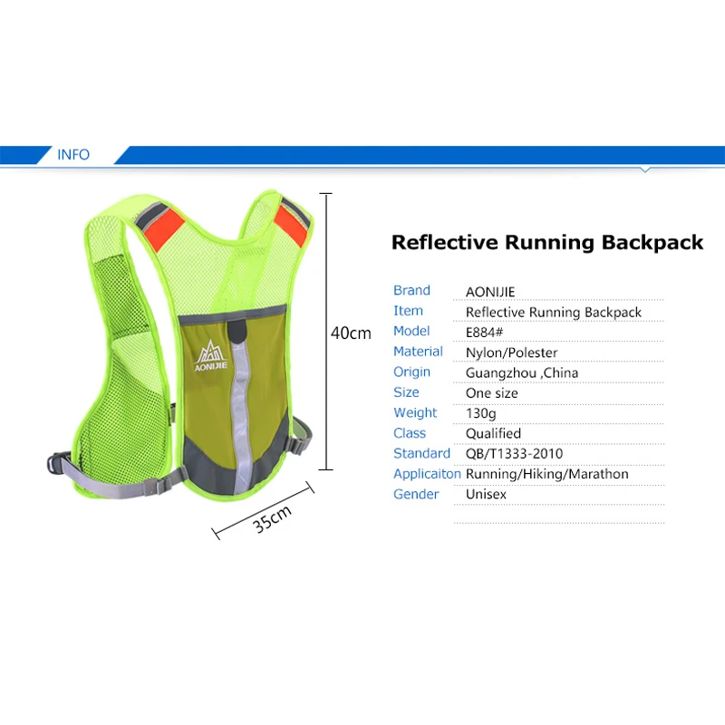AONIJIE E884 Reflective Hydration Pack Backpack Rucksack Bag Vest Harness Water Bottle Hiking Camping Running Marathon Race