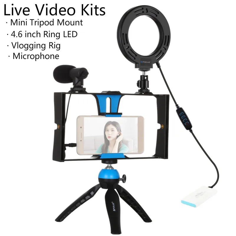 

Vlogging Live Broadcast Video Rig Ring LED Selfie Light Kits Microphone Tripod Mount Cold Shoe Tripod Head for iPhone Galaxy