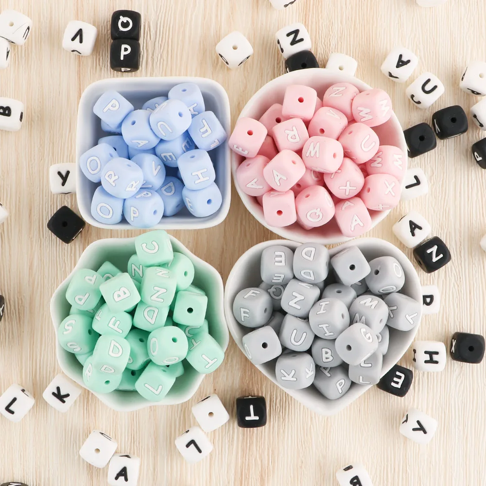 10Pcs 12mm English Multicolor Alphabet Silicone Letters Beads DIY Personalized Name Necklace Pacifier Chain Baby Chewing Beads