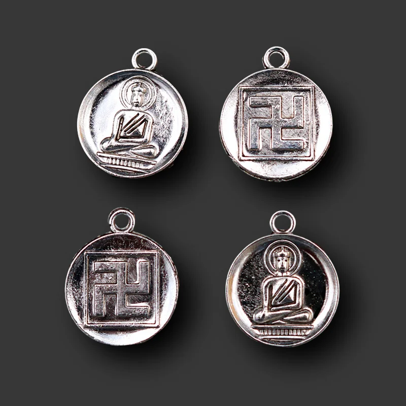 10pcs Silver Plated Tibetan Buddhism Shakyamuni Swastika Character Amulet Pendants DIY Charms For Jewelry Crafts Making A1925