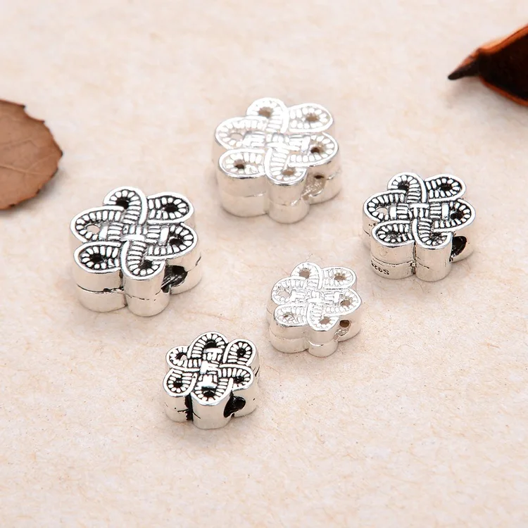 100% 925 Silver Tibetan Jewelry Beads Sterling Lucky Symbol Loose Beads Buddhist Prayer Mala's Amulet Tibetan Endless Knot Beads