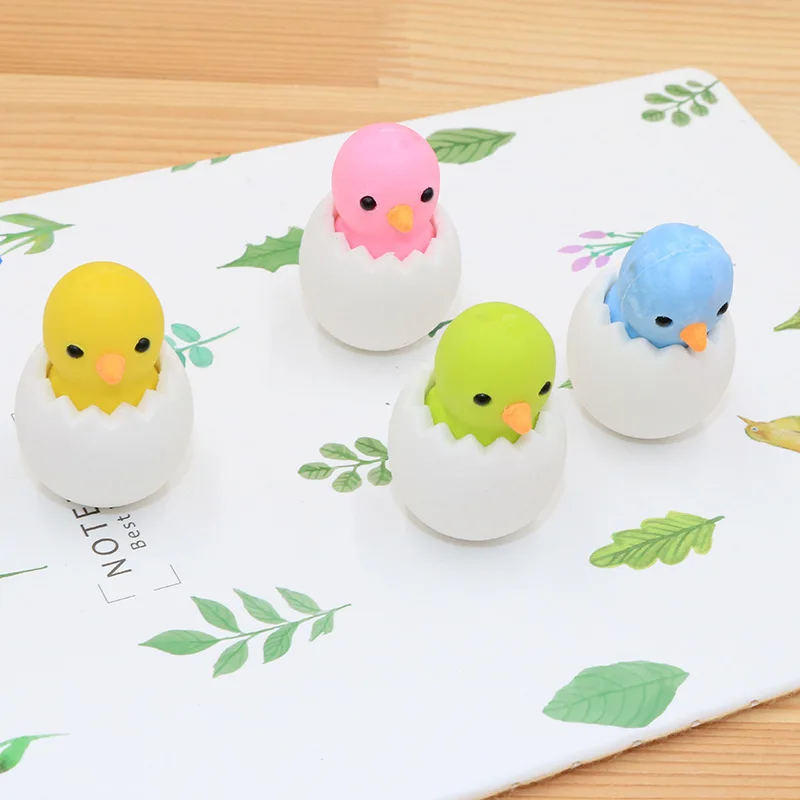 1pc Creative Cute Eggshell Chickens Eraser Environmental Protection Rubber Student Stationery Eraser Wholesale