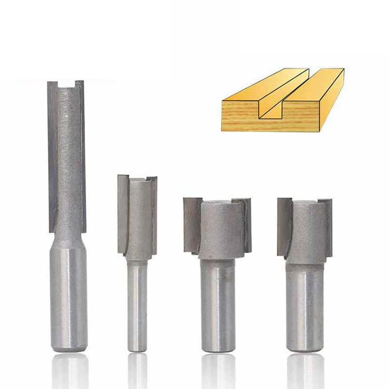 1Pcs 6.35/12.7mm Shank Single And Double Straight Knife Wood Router Bits Woodworking Tool Endmill Milling Cutter Corner Over Bit