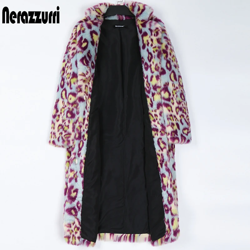 Imagem -03 - Nerazzurri-cabolsa de Pele Sintética Multicolorido para Mulheres Estampa Colorida Longa de Leopardo Roupas Grossas Quentes Moda Inverno 5xl 6xl 7xl 2023