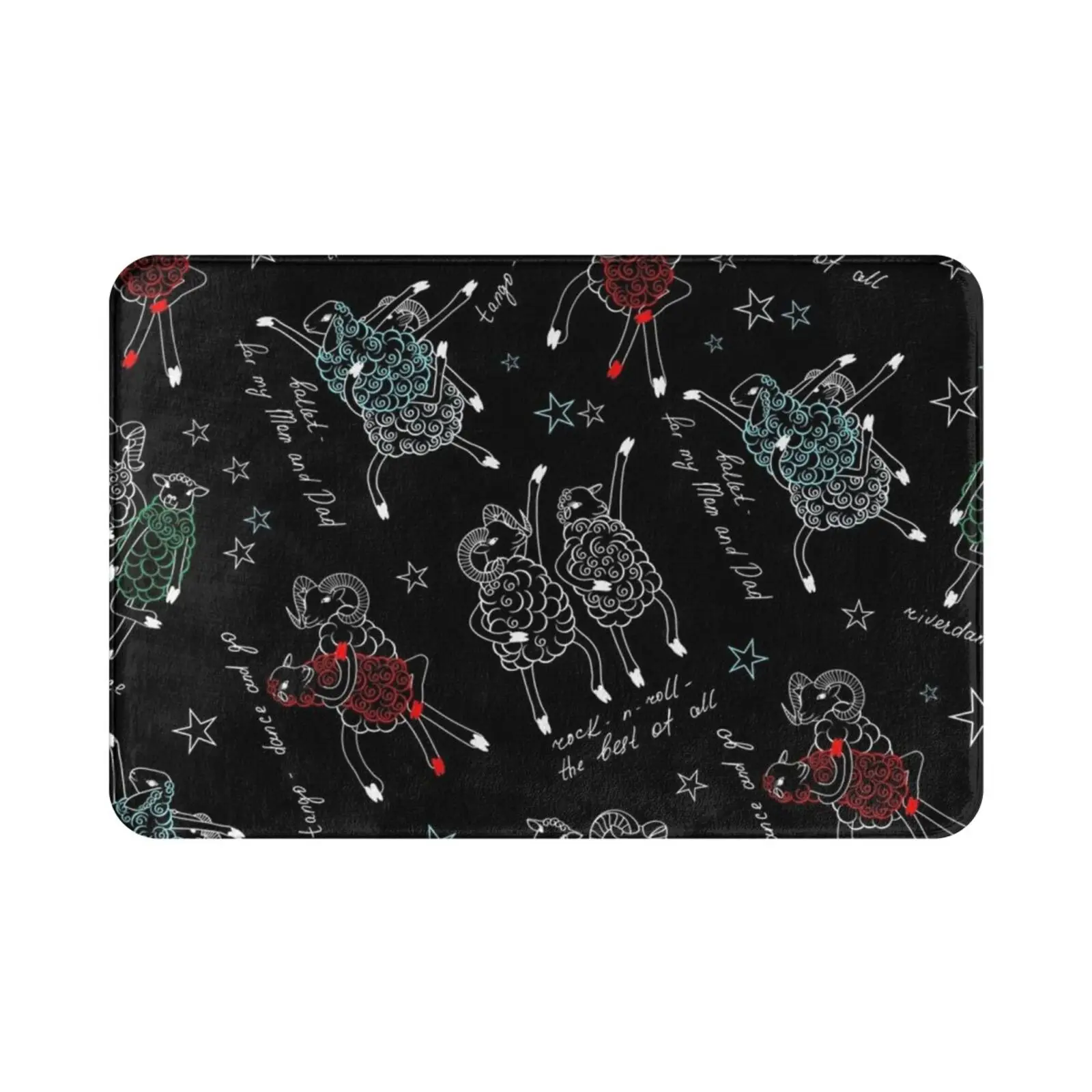 Dancing Sheep Carpet Mat Rug Cushion Soft Sheep Lambs Dance Dancers On A Black Background Thin Drawing Dance Teacher