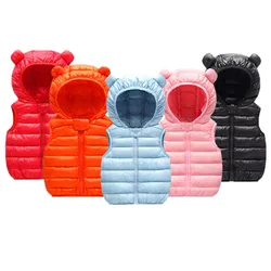 2021 Children Warm Down Vest Autumn Baby Boys Girls Thicken Waistcoat Baby Outerwear Vests 1-5 Years Kids Hooded Jackets Vest