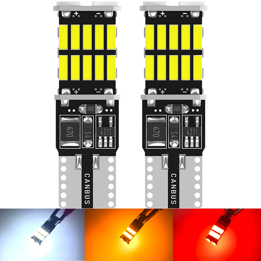 2Pcs W5W LED T10 Led Canbus 168 194 LED Bulb 26SMD Car Side Marker Light License Plate Lamp White Ice Blue Yellow Red 12V 6000K