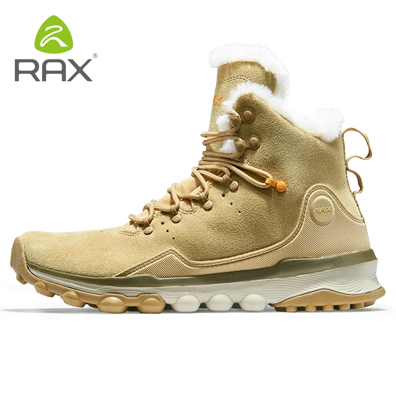 RAX zapatos de senderismo para hombre, botas antideslizantes con forro de felpa, Botas de senderismo de estilo clásico medio alto para hombre