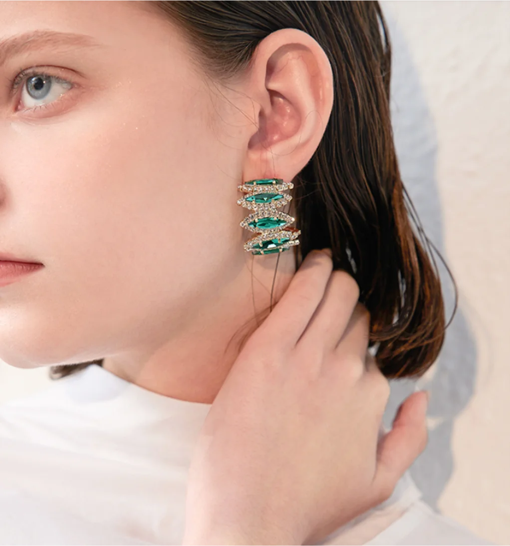 trend 925 Silver Needle Ring Artificial Gemstone unusual Hoop Earrings for women Fashion Jewelry