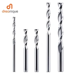 Dreanique 1pc Solid Carbide Milling Cutter 3.175 4 6 8mm 2 Flute Spiral Router Bit Carbide End Mill  Wood MDF UP cut