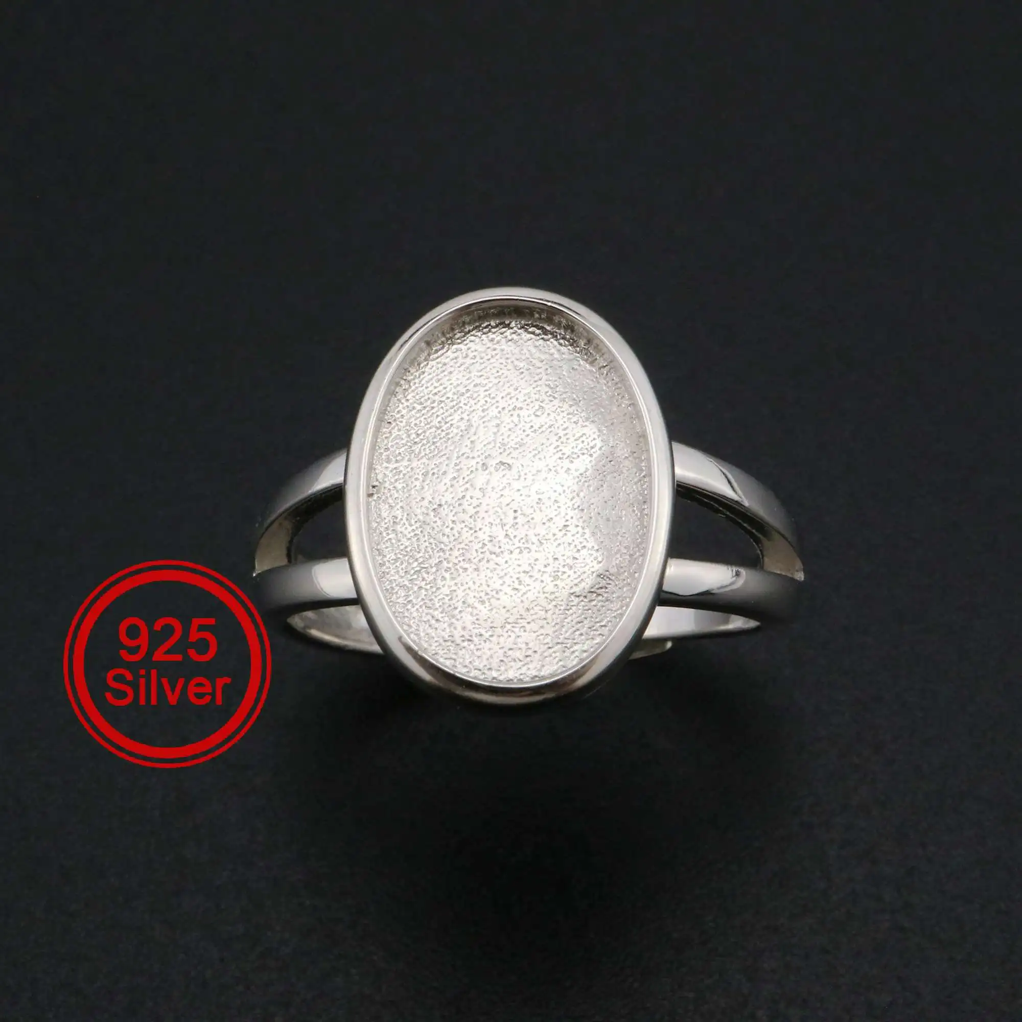 

10x14MM Oval Bezel Ring Settings Solid Back Breast Milk Resin 925 Sterling Silver DIY Split Shank Adjustable Ring 1222045