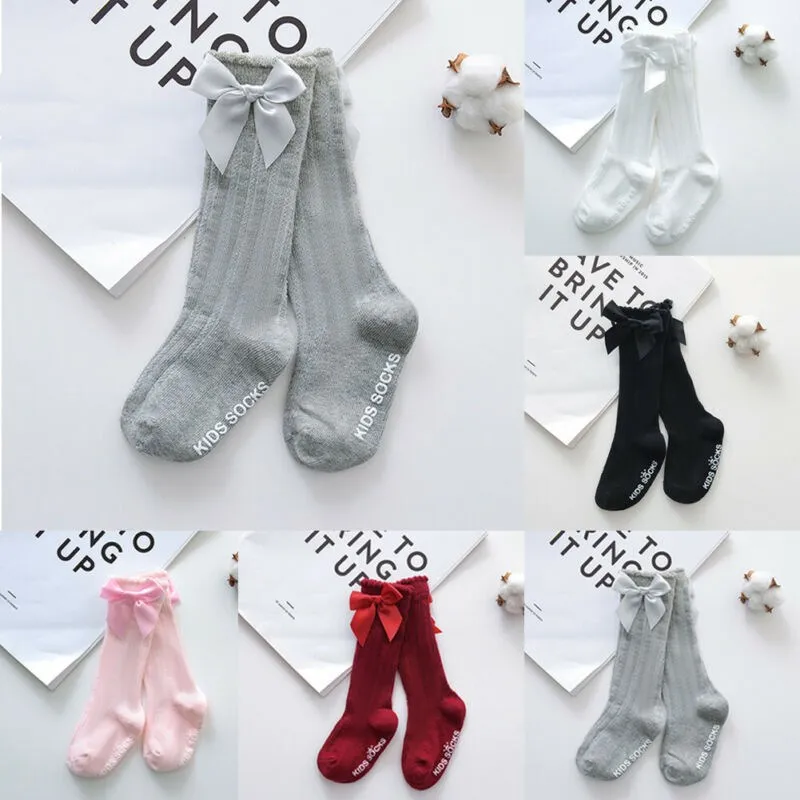 

New Toddlers Summer Clothing Girls Big Bow Knee High Long Soft Cotton Lace Socks Baby Girl Bowknot Cotton Socks Kids