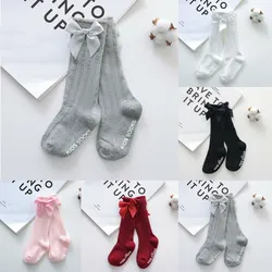 New Toddlers Summer Clothing Girls Big Bow Knee High Long Soft Cotton Lace Socks Baby Girl Bowknot Cotton Socks Kids