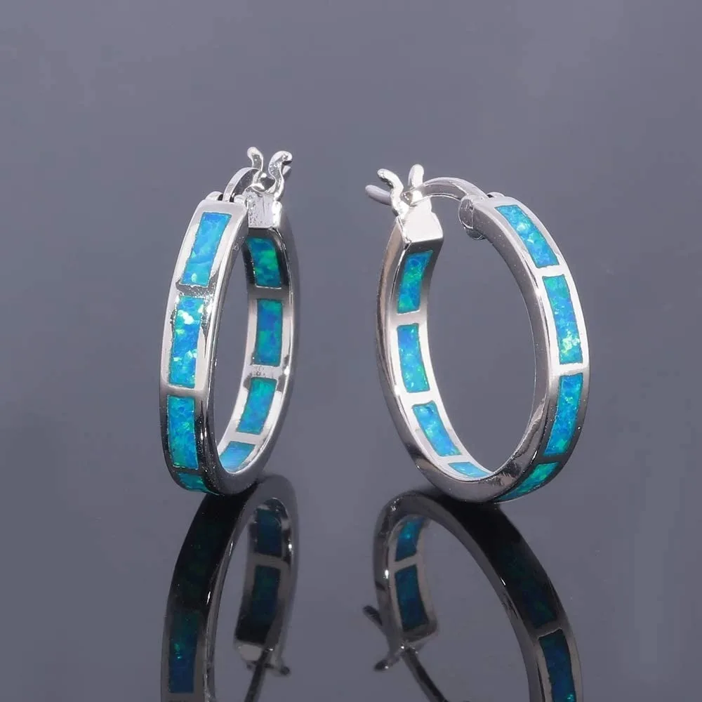 CiNily Round Multicolor Opal 925 Sterling Silver Hoop Earrings for Hypoallergenic Girls Fine Jewelry Multiple Styles Earring