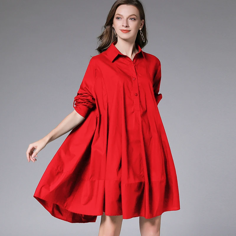 Vestido suelto de manga larga para mujer, cuello vuelto, vestido elegante para mujer, color puro, gama alta, principios de primavera, moda de otoño