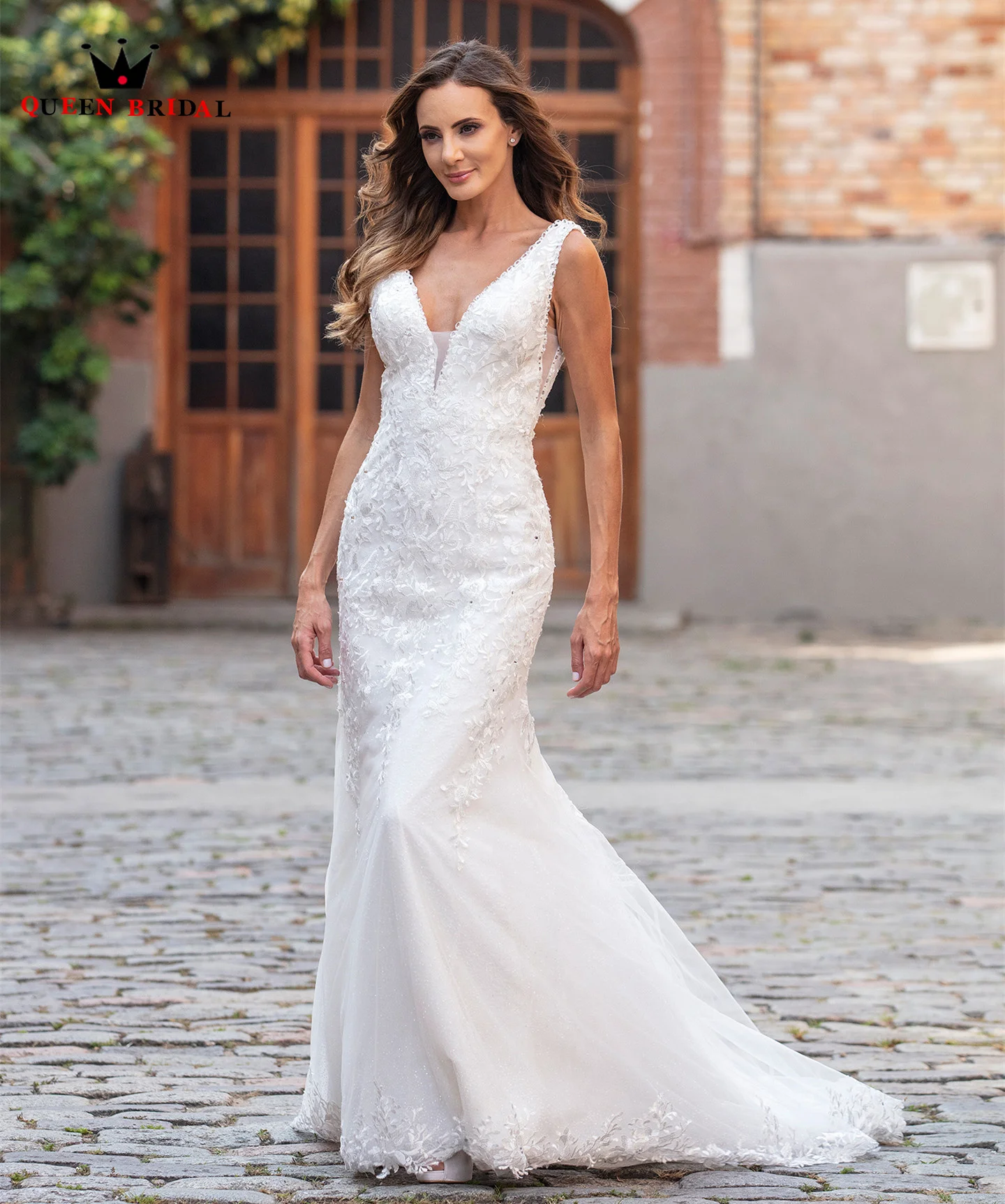 Vestidos de novia de encaje de tul con escote en V, talla personalizada, Simple, nuevo diseño, BC16, 2021