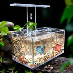 Acrylic Fish Tank Free Water Exchange Isolation Box With LED Desk Lamp Water Pump Filter Aquarium Office Desktop Decoration