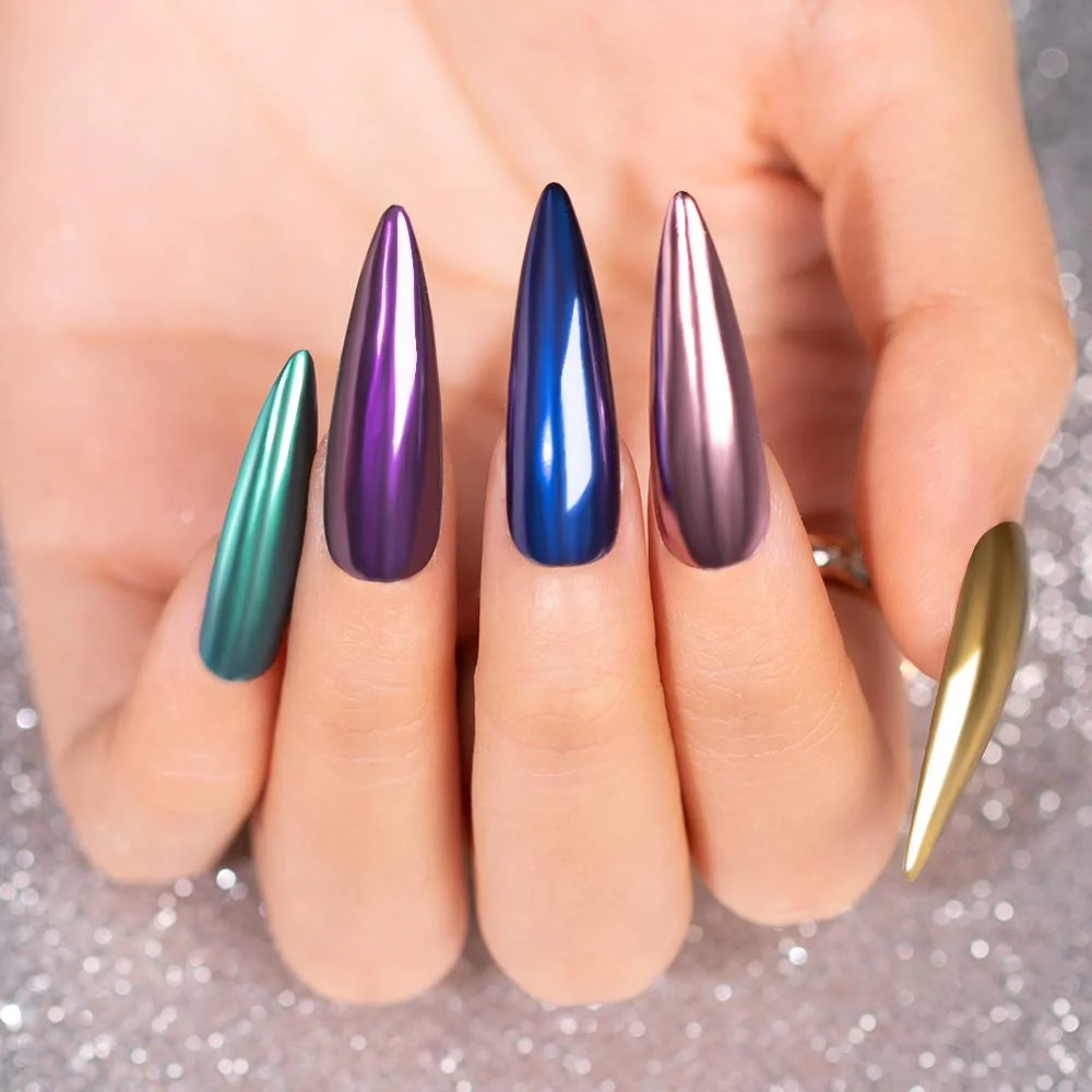 1Pcs Chrome Nail Powder Mirror Effect Holographic Aurora Iridescent Pearlescent Manicure Art Decoration Glitter 19Color 0.5g/Jar