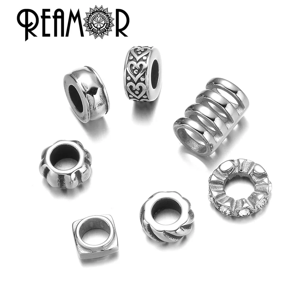 

REAMOR 316L Stainless Steel Crystal Basic Heart Spacer Charm European Style Beads For DIY Bracelet Jewelry Findings