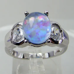 Blue Opal Midi Ring In Sterling Silver By Lucy Loves Neko