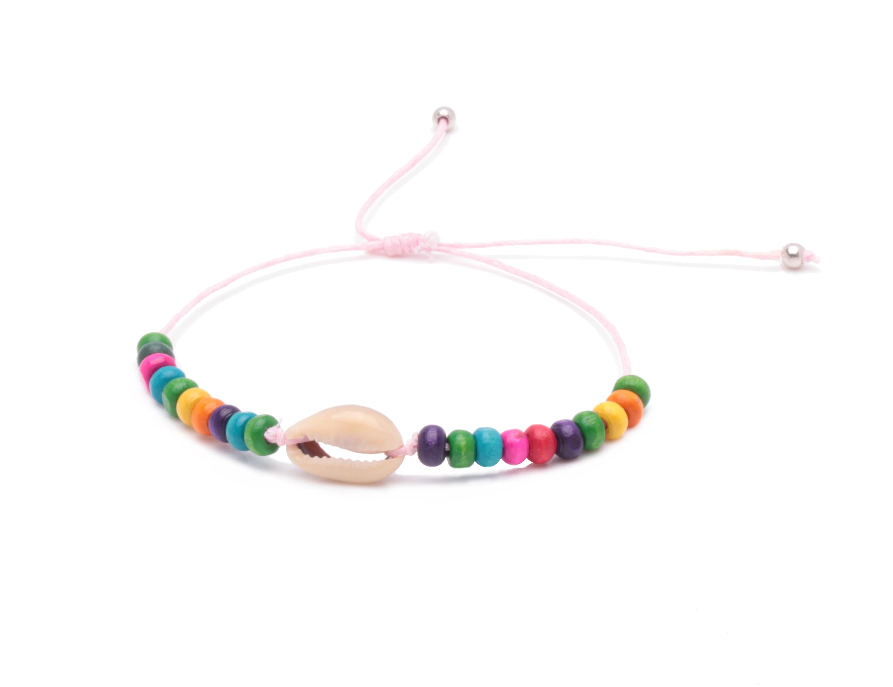 Colorful Rainbow Mala Wood Beads Cowrie Seashells Braided Bracelet Women Men Pull Slide Knot Waxed String Special Beach Jewelry