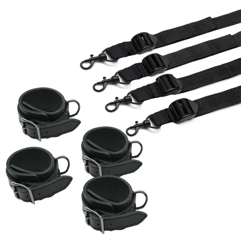 

Leather Bondage Handcuffs &Ankle Cuffs Under Bed BDSM Sex Toys for Couples Adult Bondage Restraints Kit Erotic Fetish Slave Game