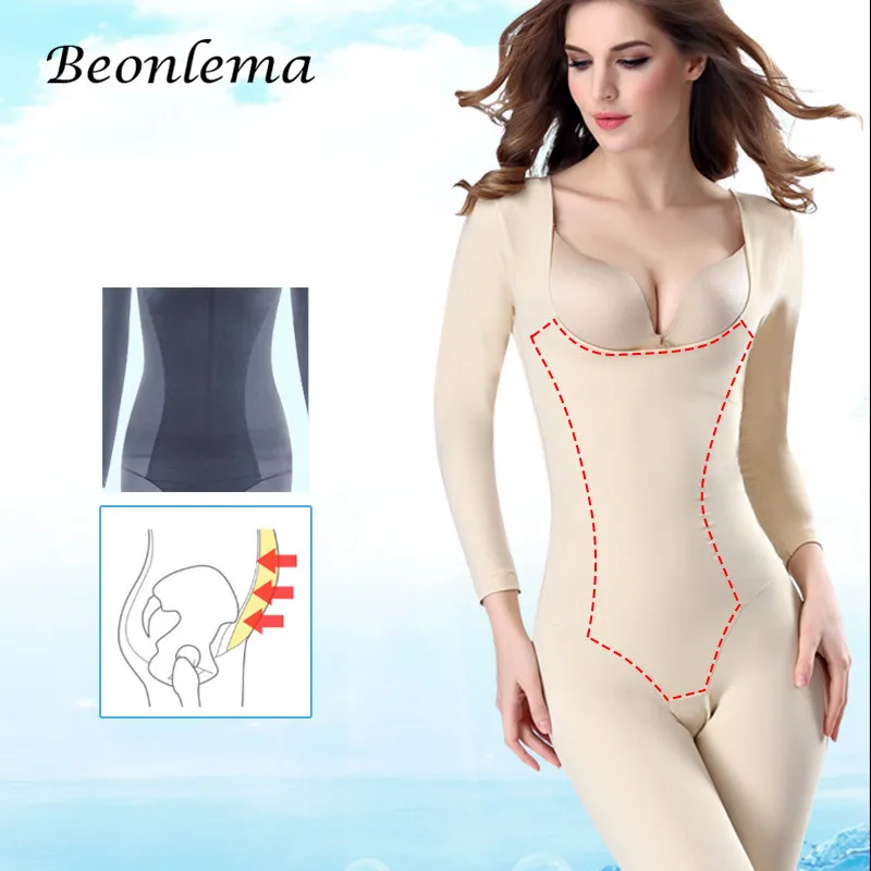 Beonlema Women Body Modeling Shaper Full Long Leg Shapewear Seamless Belly Compression Slimming Underwear Plus Size Bodysuit