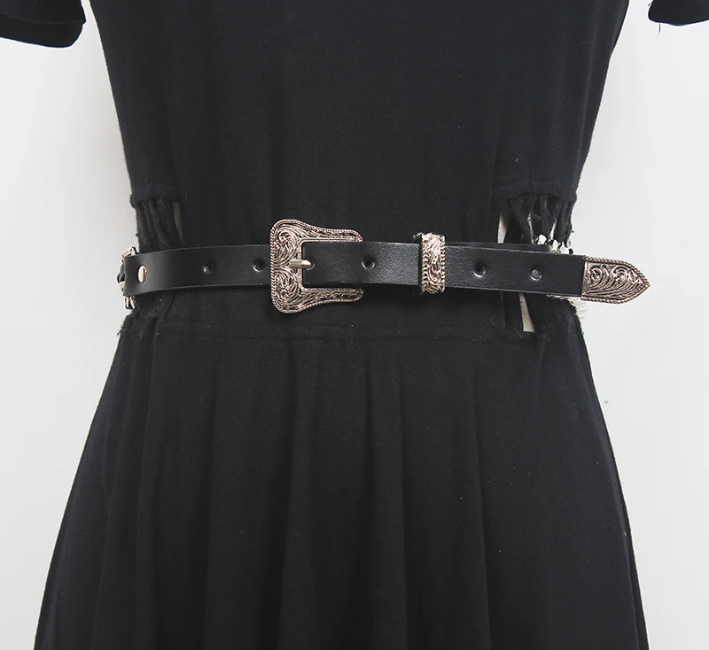 Women's Runway Fashion Genuine Leather Metal Chain Cummerbunds Female Dress Corsets Waistband Belts Decoration Wide Belt R1883