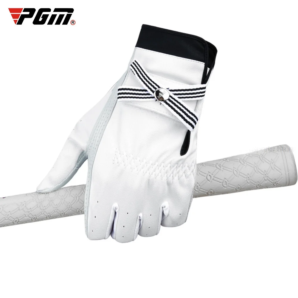 PGM Women Breathable Golf Gloves, Genuine Leather Sport Gloves, Anti-Slip Training Mittens, Sheep Skin Mark, Elegant, 1Pair