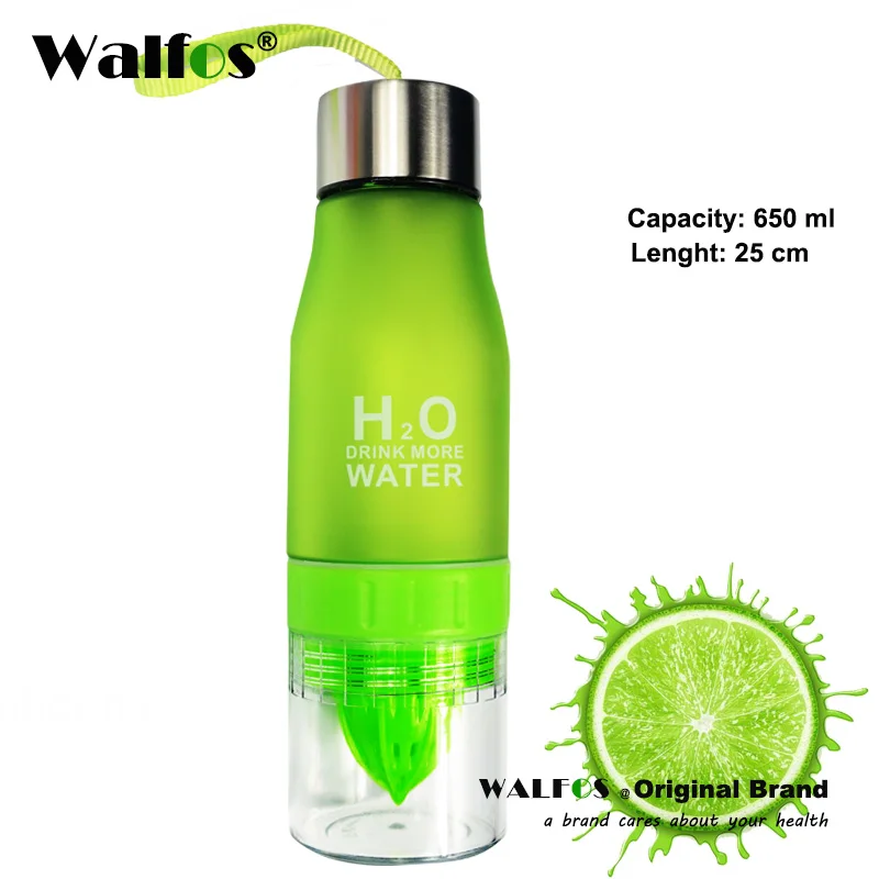 

Walfos Food Grade 650ML Bottle H2O Lemon Juice Fruit Water Bottle Infuser Drinkware For Outdoor Portable Shaker Sports Bottle