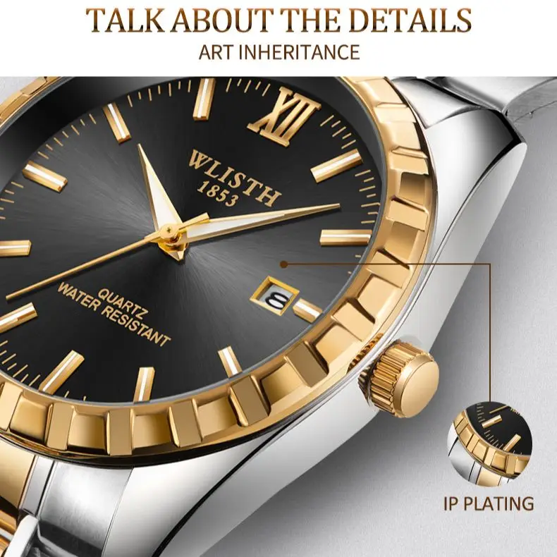 WLISTH Luxury Business Couple Men\'s And Women\'s Watch Waterproof Steel Band Date Watches Elegant Dress Ladies Luminous Clock