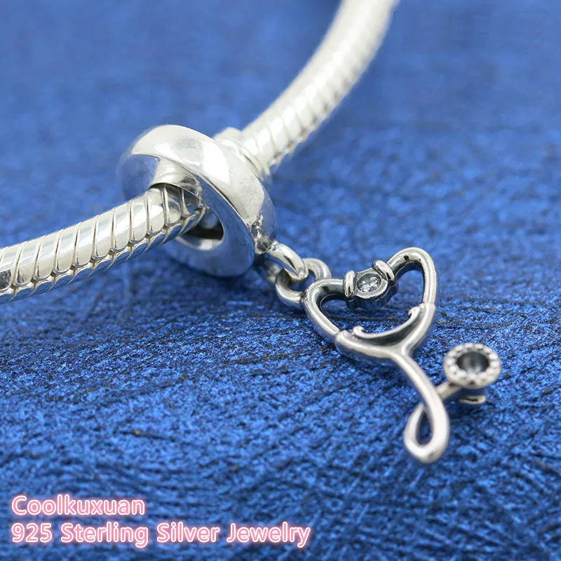 

100% 925 Sterling Silver Stethoscope Heart Dangle Charm beads Fits Original Pandora bracelets Jewelry Making